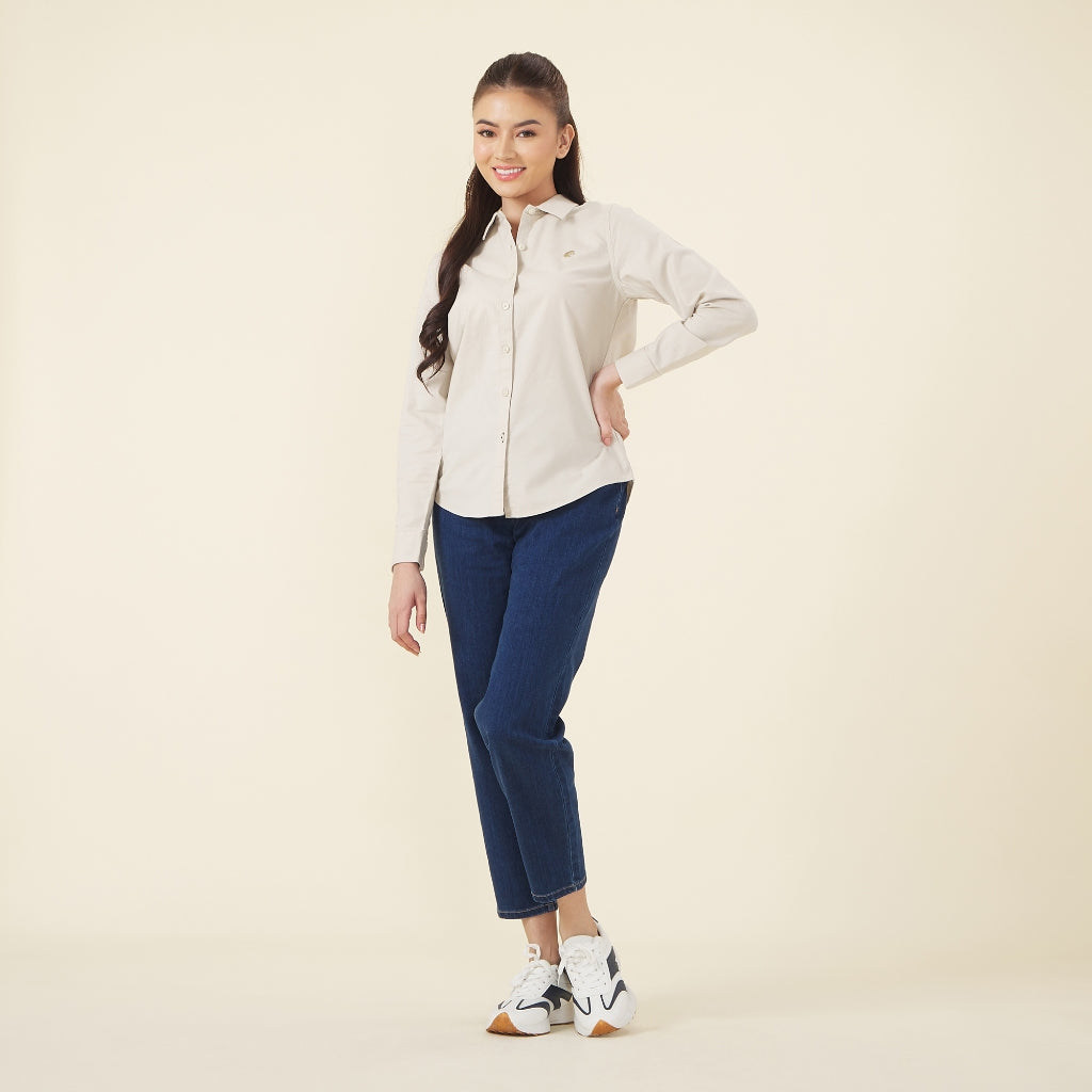 Women's Frog Long Sleeves Oxford Shirt (05344012)-14 Khaki