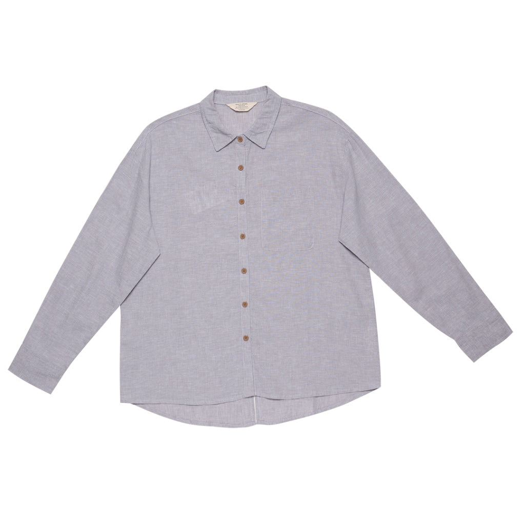Women's Cotton Linen Poplin Long Sleeves Shirt (05344201) - 10 - Grey