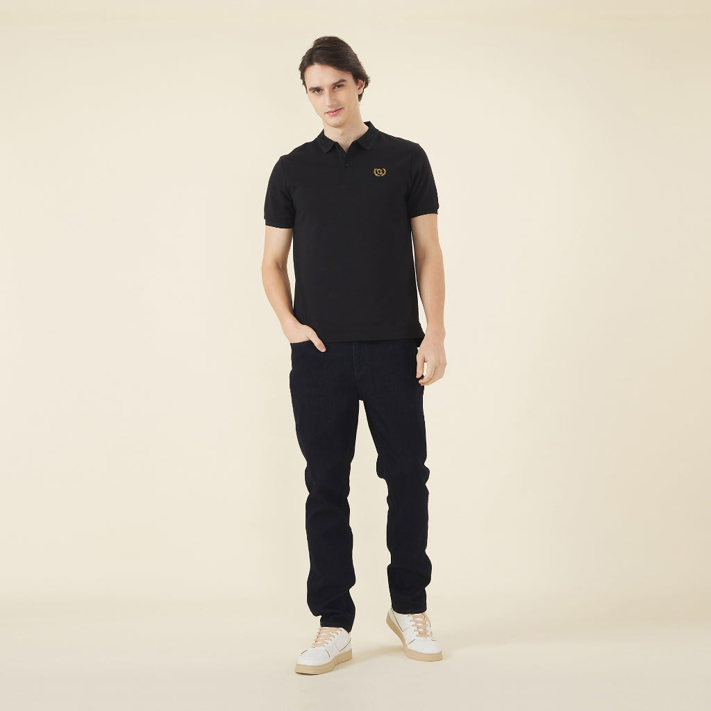 GIORDANO Men's Cotton Polyester Waffle Polo (01013253) - 02 - Signature Black