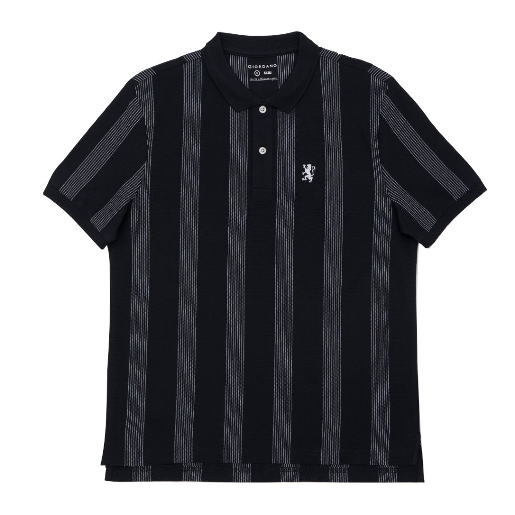GIORDANO Men's Cotton Lycra Striped Small Lion Polo (01015232)