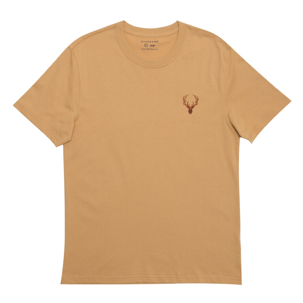 GIORDANO Men's Crew Neck Deer Head Tee (01024641) - 05 - Yellow Mosaic