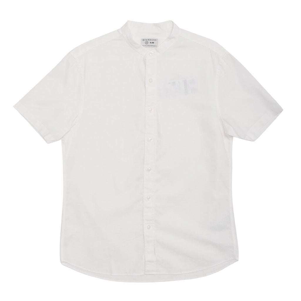 GIORDANO Men's Linen Cotton Poplin Stand Collar Short Sleeves Shirt (01045204)