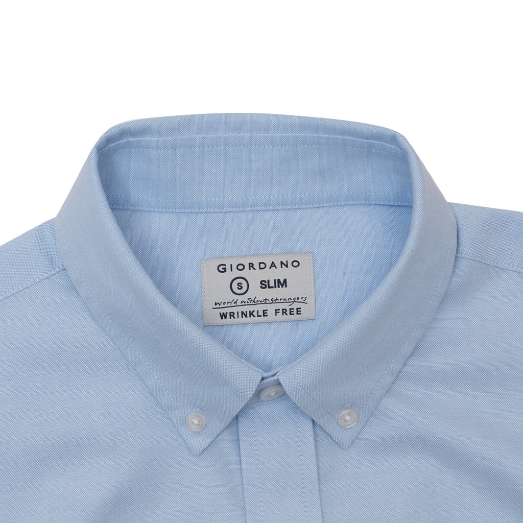 GIORDANO Men's Cotton Wrinkle Free Long Sleeves Oxford Shirt (01044025) - 43 - Blue