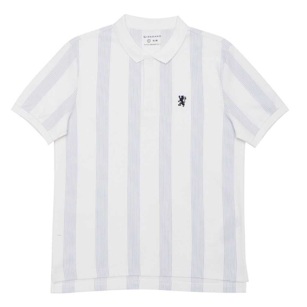 GIORDANO Men's Cotton Lycra Striped Small Lion Polo (01015232)