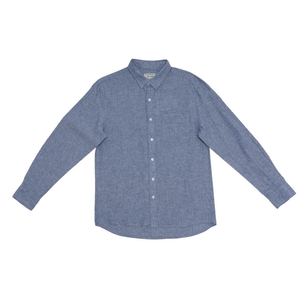 GIORDANO Men's Linen Cotton Poplin Long Sleeves Shirt (01045201)