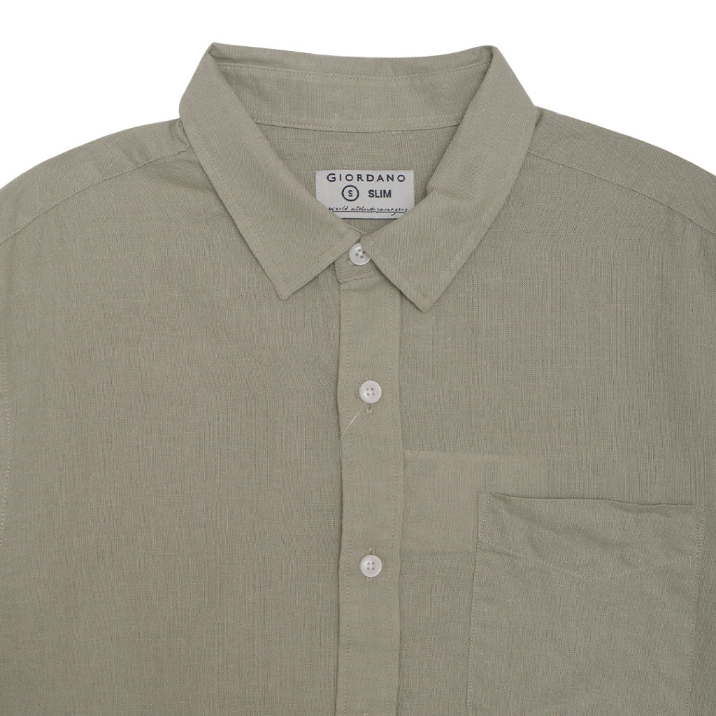 GIORDANO Men's Linen Cotton Poplin Long Sleeves Shirt (01045201)