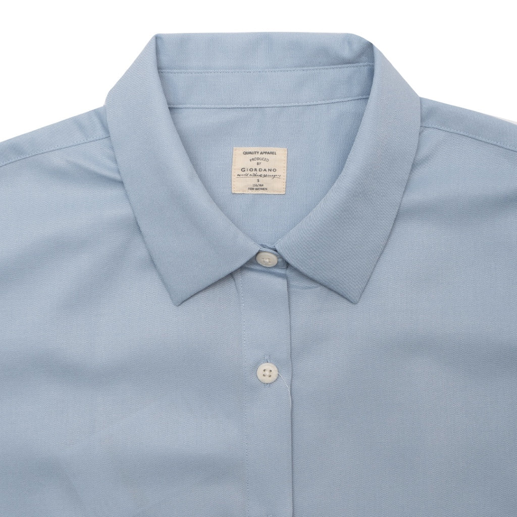 GIORDANO Women's Twill Acute Collar Short Sleeves Loose Fit Shirt (05345204)