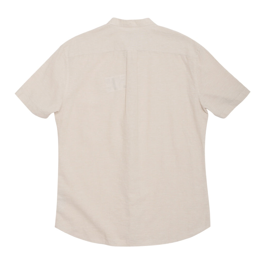 GIORDANO Men's Linen Cotton Poplin Stand Collar Short Sleeves Shirt (01045204)