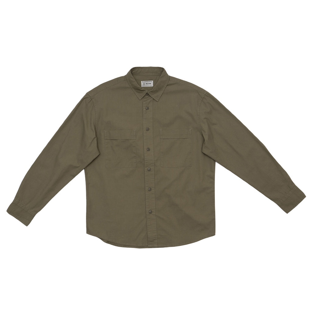 GIORDANO Men's Relax Fit Long Sleeves Shirt (01045018) - 20 - Dusky Green