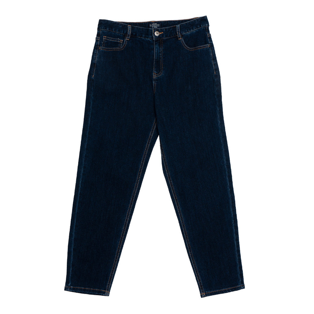 GIORDANO Women's High Waist Regular Tapered Fit Denim Pants (05414038)-02 Dk Blue